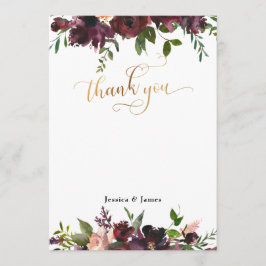 Dunkle Red Burgundy Floral Gold Flat Danke Karte