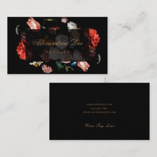 Dunkle Red Floral Black Business Card Hochzeit Visitenkarte (Vorne/Hinten)