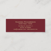Dunkle Red & Gold Monogram Notary Business Promo Mini Visitenkarte (Rückseite)