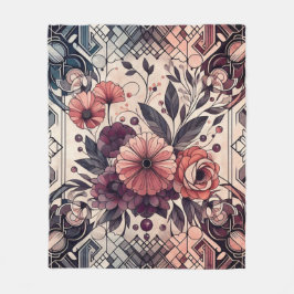 Dunkle Romance Burgund Art Deco Blumen Sommer Fleecedecke