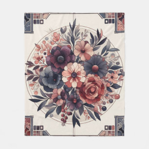 Dunkle Romance Burgund Art Deco Blumen Sommer Fleecedecke