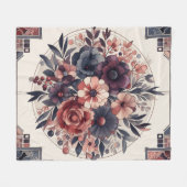 Dunkle Romance Burgund Art Deco Blumen Sommer Fleecedecke (Vorderseite (Horizontal))