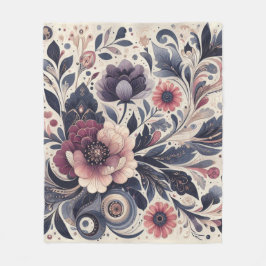 Dunkle Romance Burgund Art Deco Blumen Sommer Fleecedecke