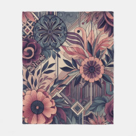 Dunkle Romance Burgund Art Deco Blumen Sommer Fleecedecke