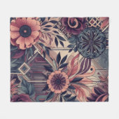 Dunkle Romance Burgund Art Deco Blumen Sommer Fleecedecke (Vorderseite (Horizontal))