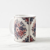 Dunkle Romance Burgund Art Deco Blumen Sommer Kaffeetasse (Vorderseite Links)