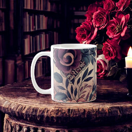 Dunkle Romance Burgund Art Deco Blumen Sommer Kaffeetasse