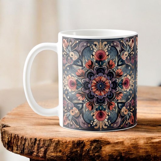 Dunkle Romance Burgund Art Deco Blumen Sommer Kaffeetasse