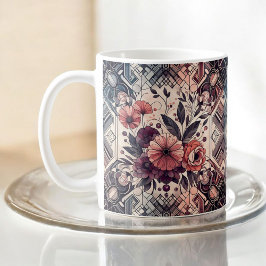 Dunkle Romance Burgund Art Deco Blumen Sommer Kaffeetasse