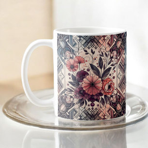Dunkle Romance Burgund Art Deco Blumen Sommer Kaffeetasse
