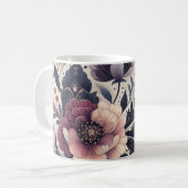 Dunkle Romance Burgund Art Deco Blumen Sommer Kaffeetasse (Vorderseite Links)