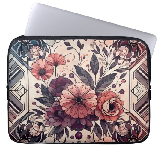 Dunkle Romance Burgund Art Deco Blumen Sommer Laptopschutzhülle (Vorderseite)