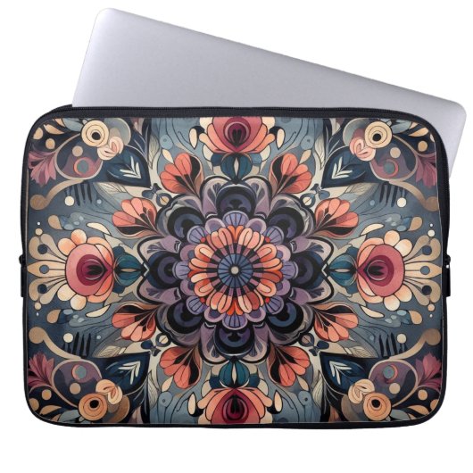 Dunkle Romance Burgund Art Deco Blumen Sommer Laptopschutzhülle (Vorderseite)