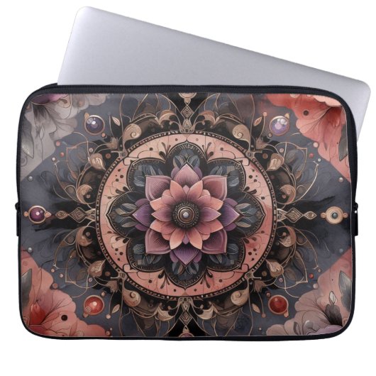 Dunkle Romance Burgund Art Deco Blumen Sommer Laptopschutzhülle (Vorderseite)
