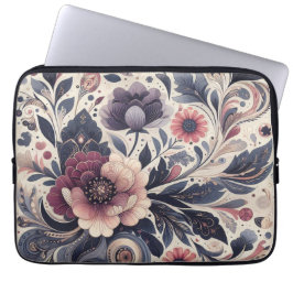 Dunkle Romance Burgund Art Deco Blumen Sommer Laptopschutzhülle