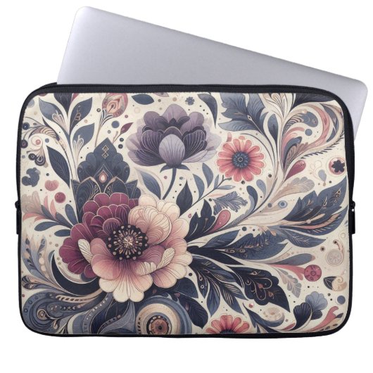 Dunkle Romance Burgund Art Deco Blumen Sommer Laptopschutzhülle (Vorderseite)
