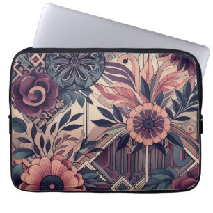 Dunkle Romance Burgund Art Deco Blumen Sommer Laptopschutzhülle