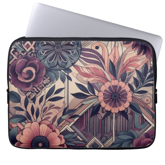 Dunkle Romance Burgund Art Deco Blumen Sommer Laptopschutzhülle (Vorderseite)