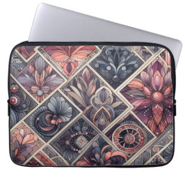 Dunkle Romance Burgund Art Deco Blumen Sommer Laptopschutzhülle