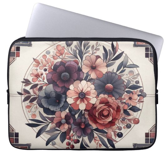 Dunkle Romance Burgund Art Deco Blumen Sommer Laptopschutzhülle (Vorderseite)