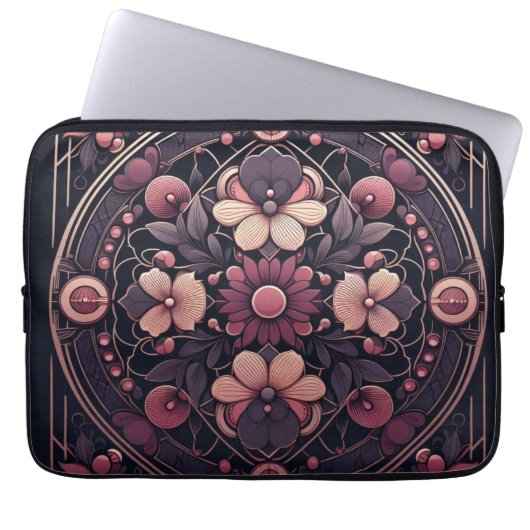 Dunkle Romance Burgund Art Deco Blumen Sommer Laptopschutzhülle (Vorderseite)