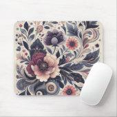 Dunkle Romance Burgund Art Deco Blumen Sommer Mousepad (Mit Mouse)