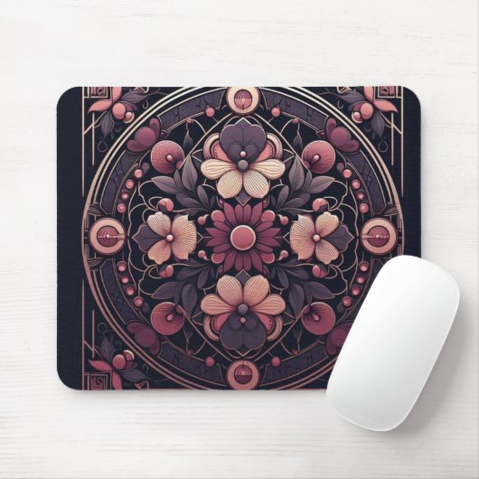 Dunkle Romance Burgund Art Deco Blumen Sommer Mousepad (Mit Mouse)
