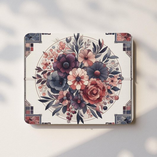 Dunkle Romance Burgund Art Deco Blumen Sommer Mousepad