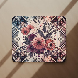 Dunkle Romance Burgund Art Deco Blumen Sommer Mousepad