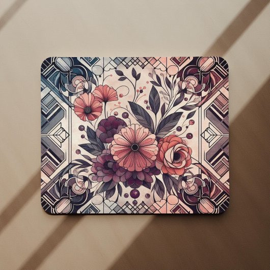 Dunkle Romance Burgund Art Deco Blumen Sommer Mousepad