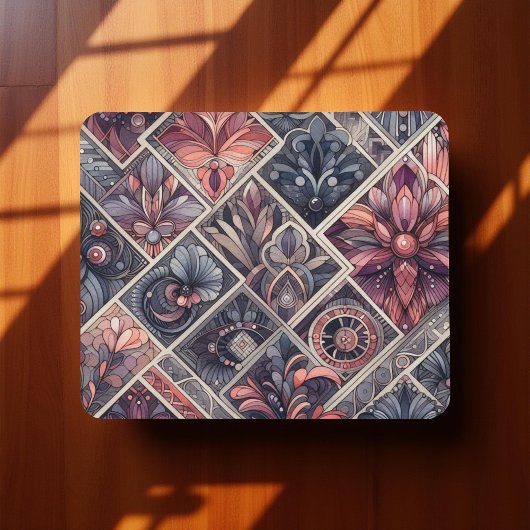 Dunkle Romance Burgund Art Deco Blumen Sommer Mousepad