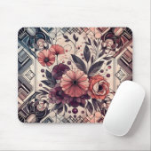 Dunkle Romance Burgund Art Deco Blumen Sommer Mousepad (Mit Mouse)