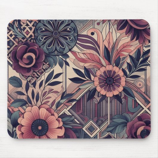 Dunkle Romance Burgund Art Deco Blumen Sommer Mousepad (Vorne)