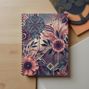 Dunkle Romance Burgund Art Deco Blumen Sommer Notizblock