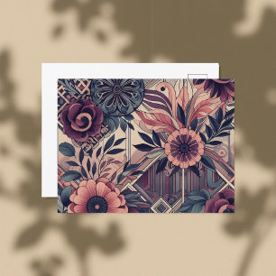 Dunkle Romance Burgund Art Deco Blumen Sommer Postkarte