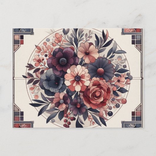 Dunkle Romance Burgund Art Deco Blumen Sommer Postkarte (Vorderseite)