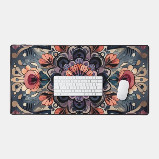 Dunkle Romance Burgund Art Deco Blumen Sommer Schreibtischunterlage (Tastatur & Maus)
