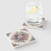 Dunkle Romance Burgund Art Deco Blumen Sommer Steinuntersetzer (Seitenansicht)