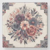 Dunkle Romance Burgund Art Deco Blumen Sommer Steinuntersetzer (Vorderseite)