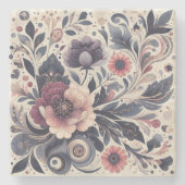 Dunkle Romance Burgund Art Deco Blumen Sommer Steinuntersetzer (Vorderseite)