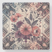 Dunkle Romance Burgund Art Deco Blumen Sommer Steinuntersetzer (Vorderseite)