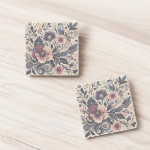 Dunkle Romance Burgund Art Deco Blumen Sommer Steinuntersetzer