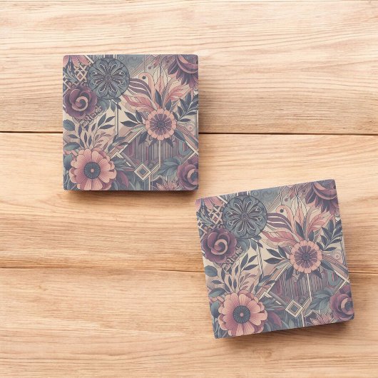 Dunkle Romance Burgund Art Deco Blumen Sommer Steinuntersetzer