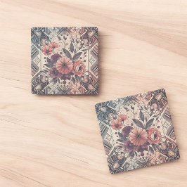 Dunkle Romance Burgund Art Deco Blumen Sommer Steinuntersetzer