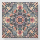 Dunkle Romance Burgund Art Deco Blumen Sommer Steinuntersetzer (Vorderseite)