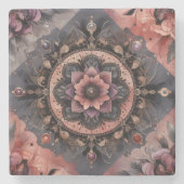 Dunkle Romance Burgund Art Deco Blumen Sommer Steinuntersetzer (Vorderseite)