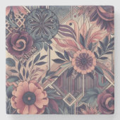 Dunkle Romance Burgund Art Deco Blumen Sommer Steinuntersetzer (Vorderseite)