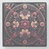 Dunkle Romance Burgund Art Deco Blumen Sommer Steinuntersetzer (Vorderseite)