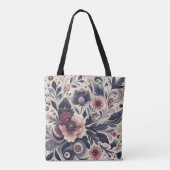 Dunkle Romance Burgund Art Deco Blumen Sommer Tasche (Rückseite)