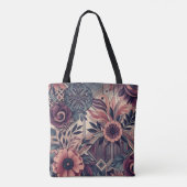 Dunkle Romance Burgund Art Deco Blumen Sommer Tasche (Rückseite)
